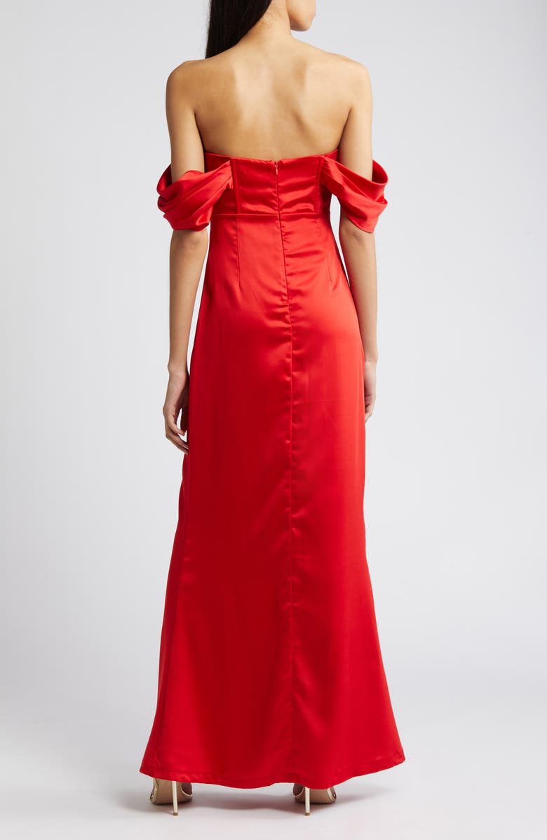 Lulus Exquisite Stunner Off the Shoulder Satin Gown, Alternate, color, 