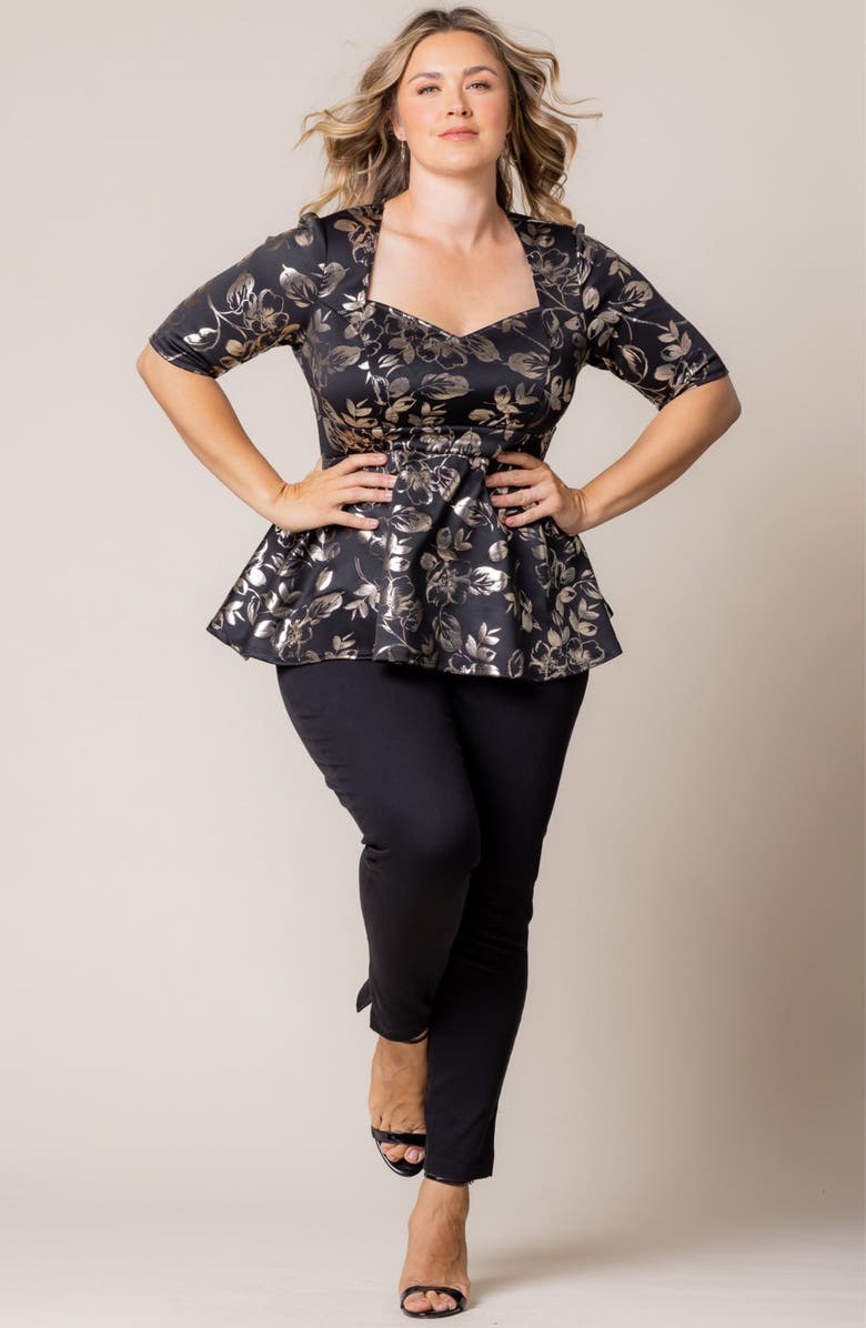 Kiyonna Cherished Sweetheart Peplum Top, Alternate, color, Gilded Noir