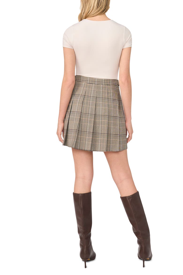 Glen Plaid Pleated Stretch Miniskirt, Alternate, color, RICH BLACK/ BEIGE