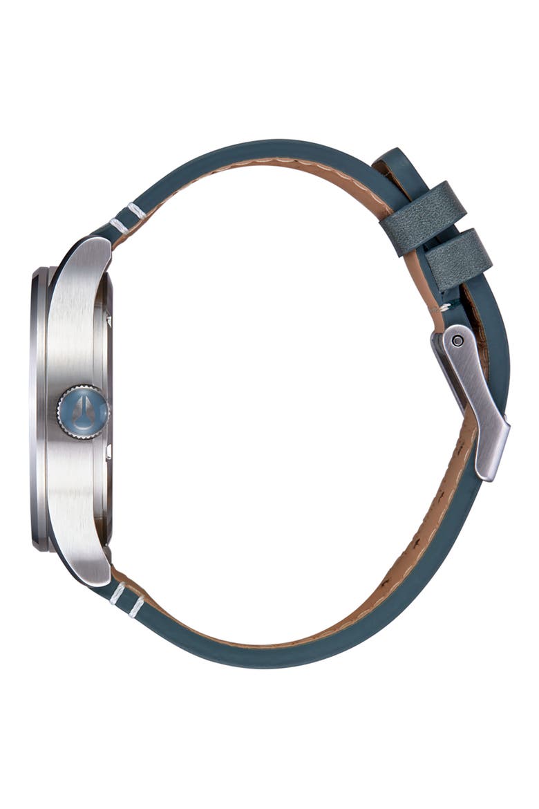 The Sentry Leather Strap Watch, 42mm, Alternate, color, SILVER / BLUE / FOREST