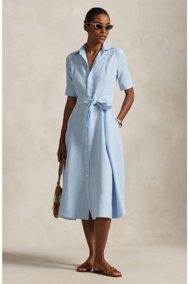 Belted A-Line Linen Shirtdress, Alternate, color, COLD SPRING