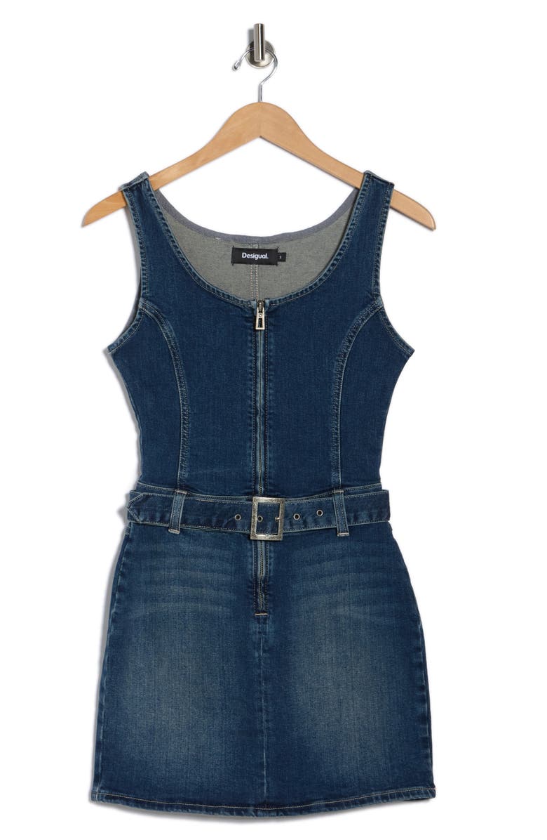 Desigual Belted Denim Minidress, Alternate, color, Dark Blue