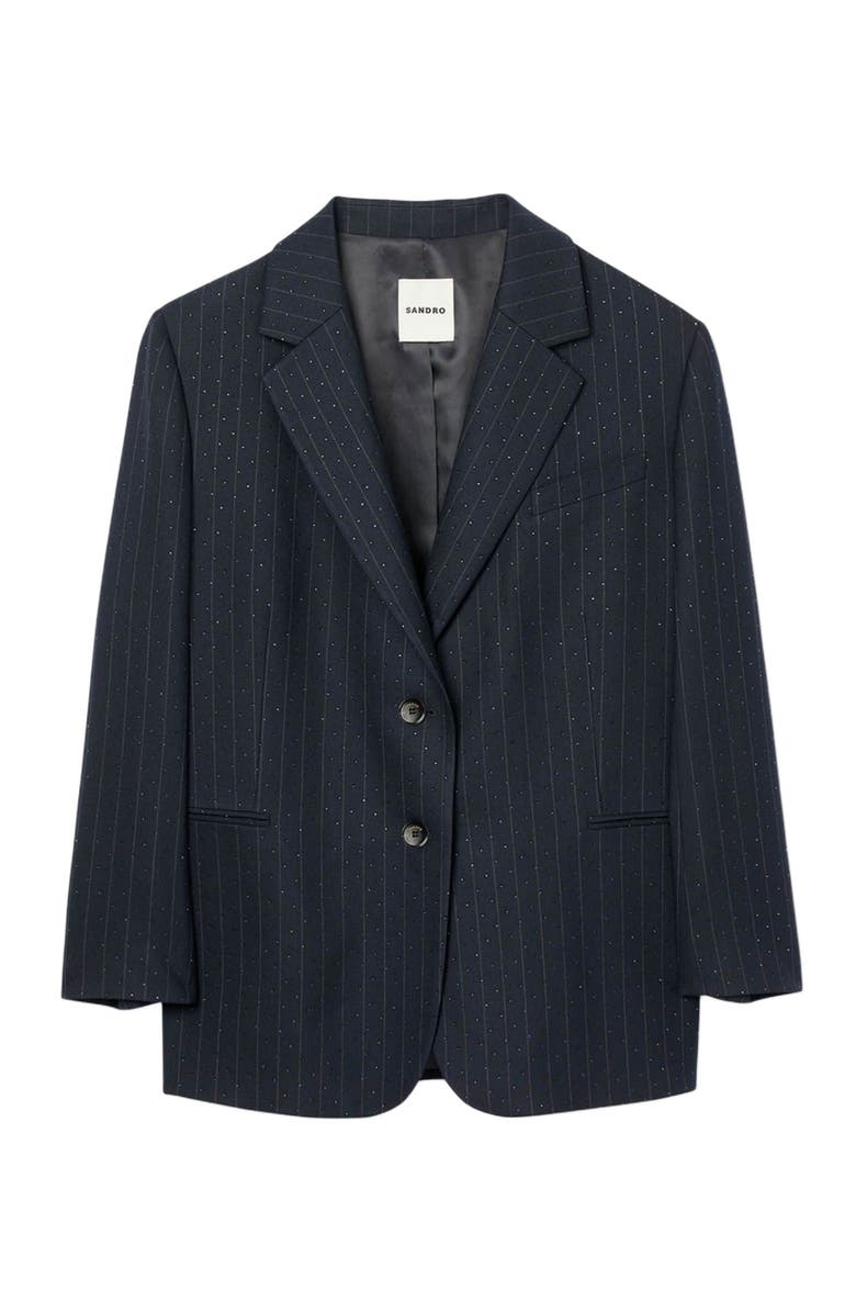 SANDRO Striped rhinestone suit jacket, Alternate, color, Navy Blue