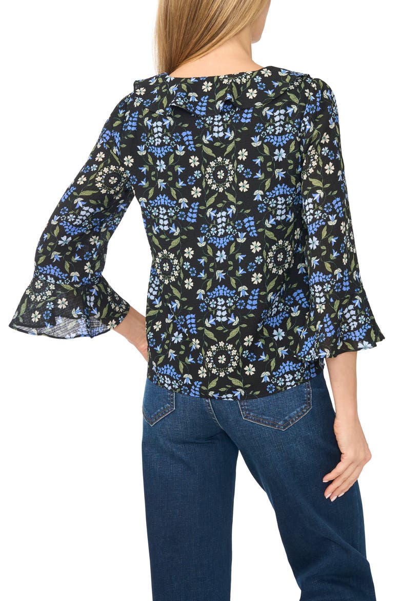 Ruffled V-Neck Crepe Top, Alternate, color, RICH BLACK