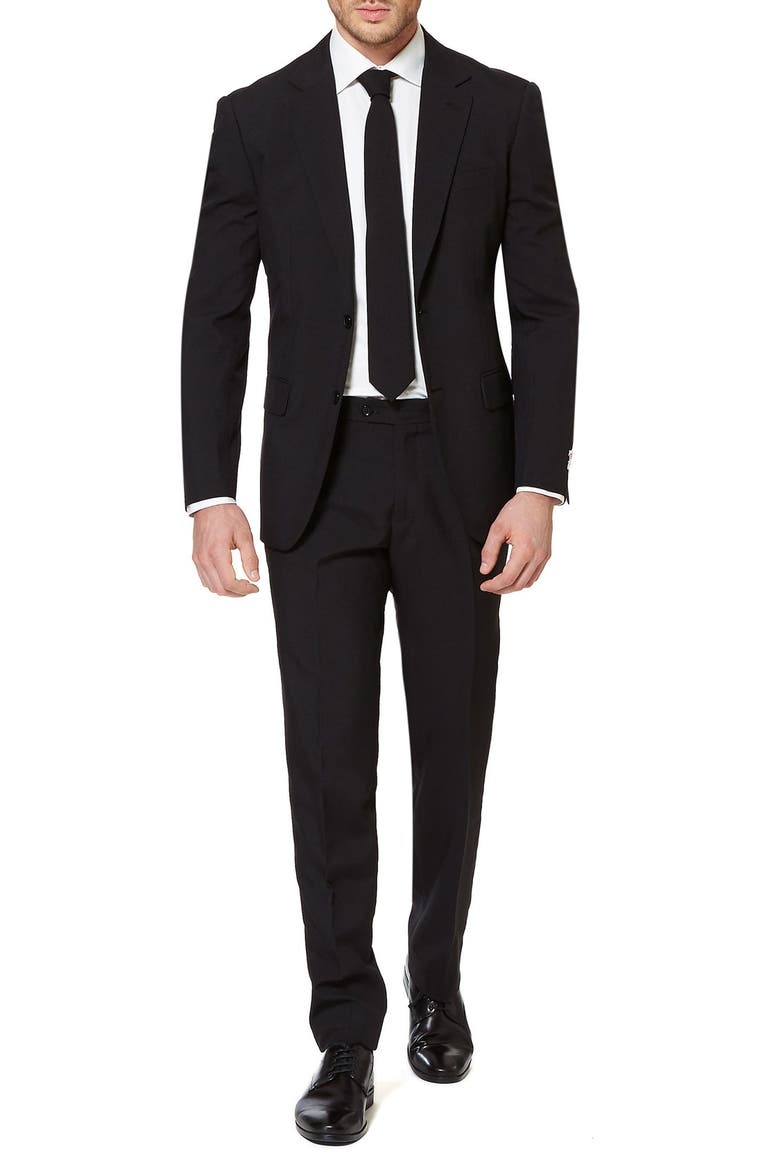 Black Knight Slim Fit Two-Piece Suit & Tie Set, Main, color, BLACK