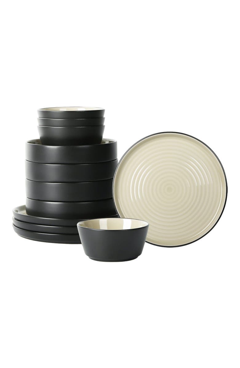 Stone Lain Elica Stoneware 12-Piece Dinnerware Set, Main, color, Beige And Black