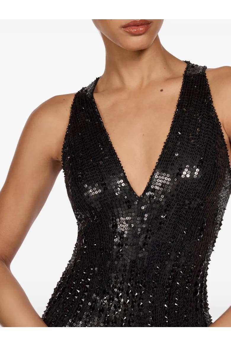Black Flower Sequined V-Neck Maxi Dress, Alternate, color, Liquorice
