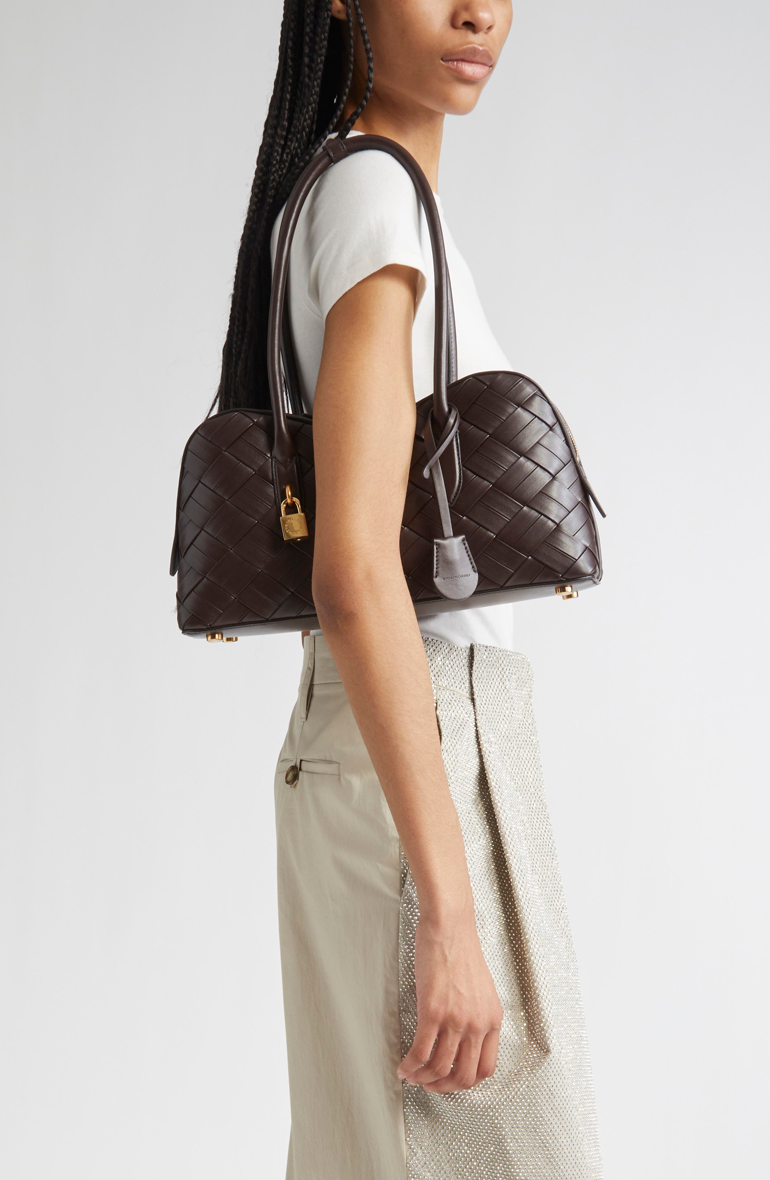 Stella McCartney Ryder Woven Faux Leather Shoulder Bag, Alternate, color, Chocolate Brown