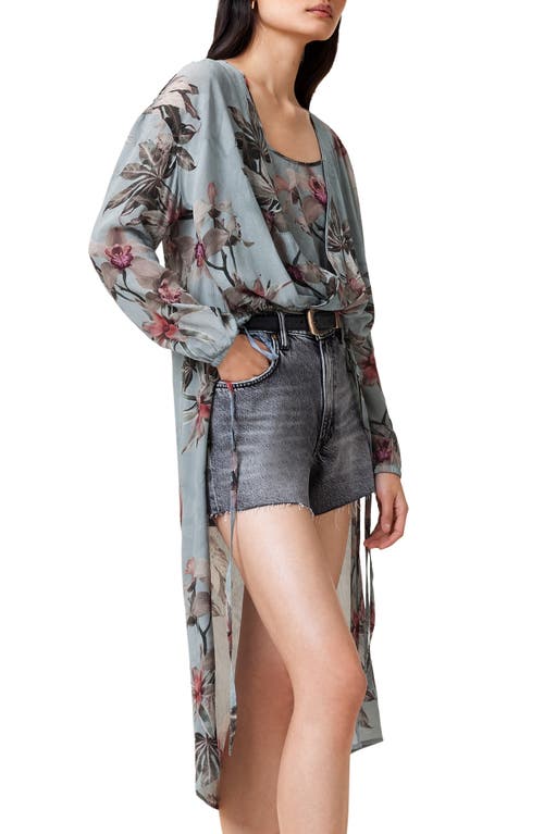 Allsaints Avala High Low Floral Wrap Top In Gray
