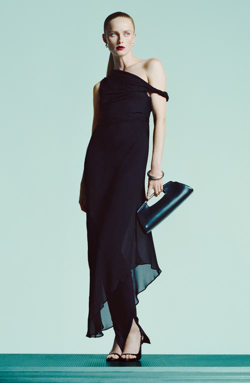 Mango Asymmetric Draped Gown Black In Black