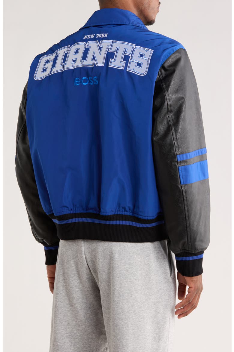 NFL New York Giants Faux Leather Sleeve Varsity Jacket, Alternate, color, MED BU