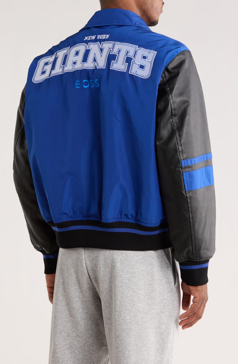 BOSS NFL New York Giants Faux Leather Sleeve Varsity Jacket, Alternate, color, Med Bu