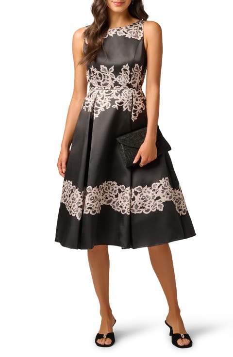 Lace Print Mikado Cocktail Dress