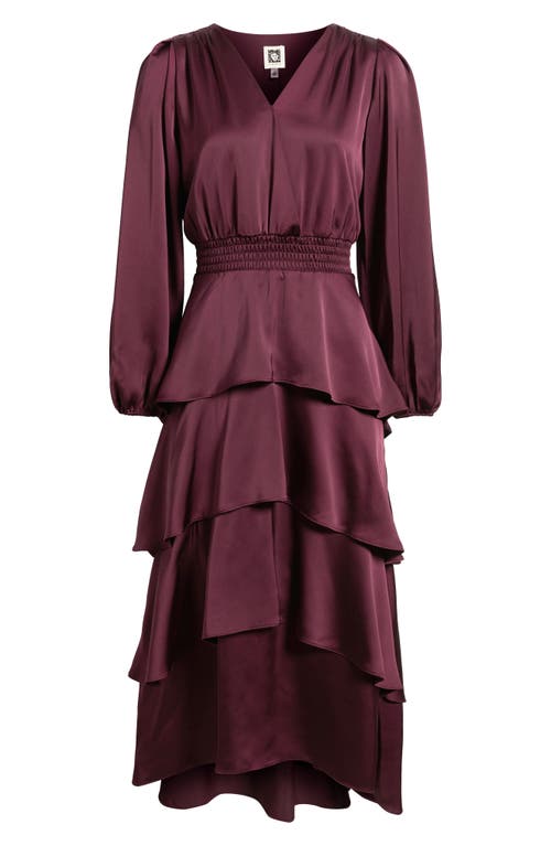 Anne Klein Long Sleeve Tiered High-low Satin Dress In Purple