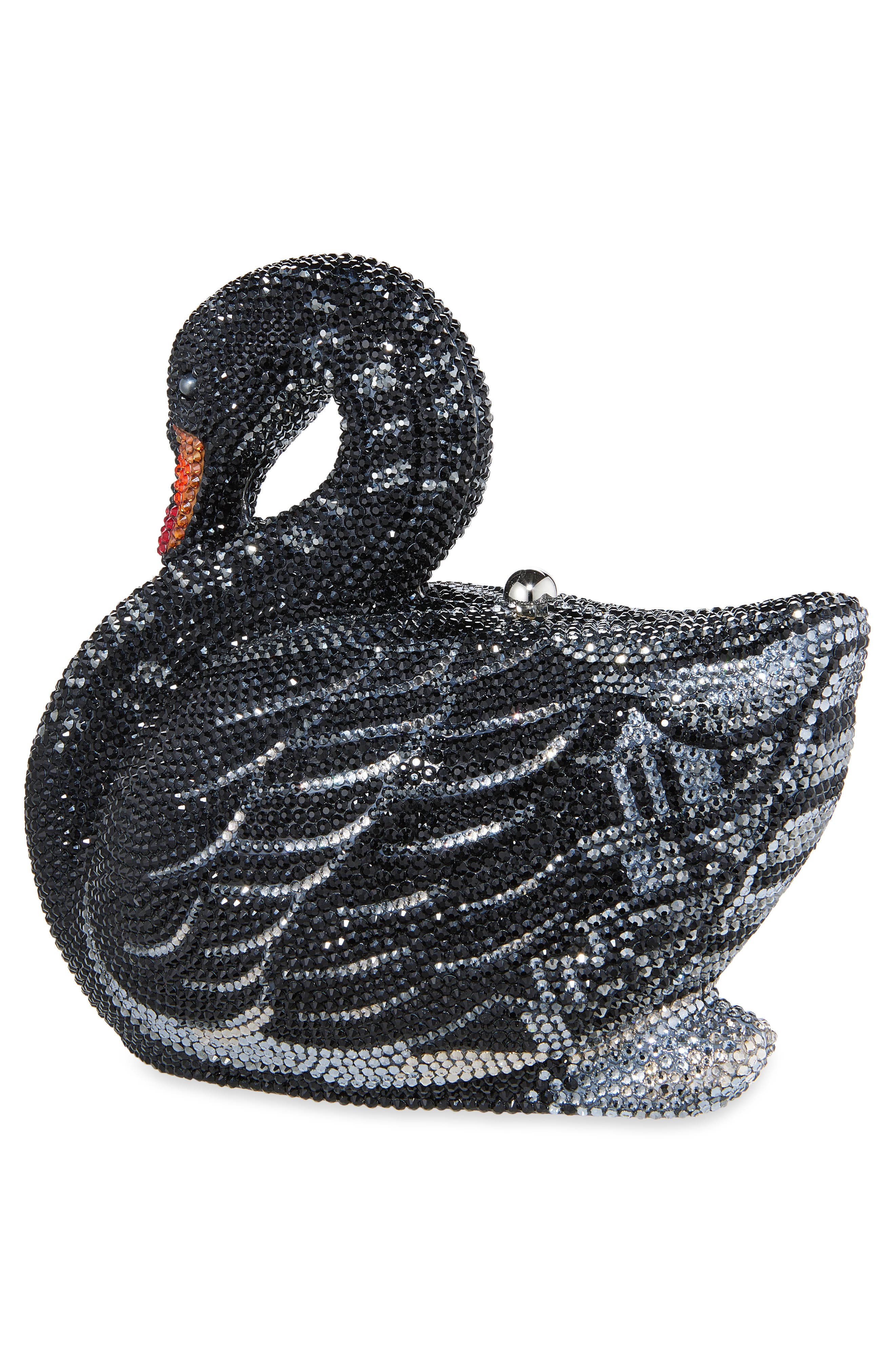 JUDITH LEIBER COUTURE Black Swan Crystal Embellished Clutch, Alternate, color, Silver Jet Multi