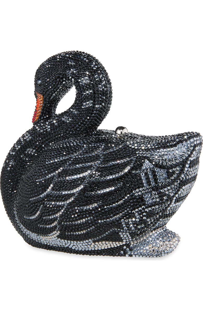 JUDITH LEIBER COUTURE Black Swan Crystal Embellished Clutch, Alternate, color, Silver Jet Multi