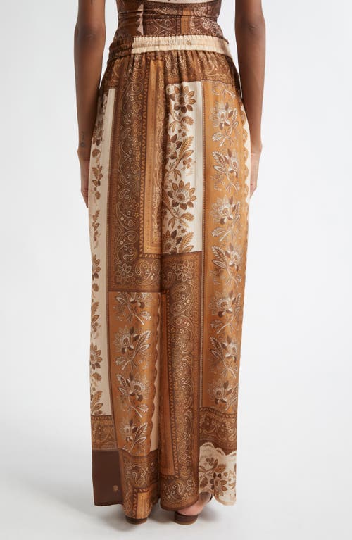 Zimmermann Lucky Brown Pants With Elastic Drawstring Waist And All-over Floral Print In Silk Woman