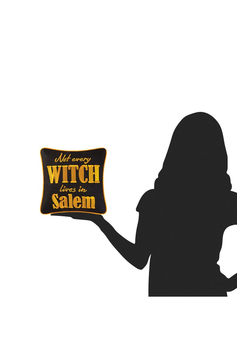 Not Every Witch Lives In Salem 10" x 10" Halloween Accent Pillow, Alternate, color, Black