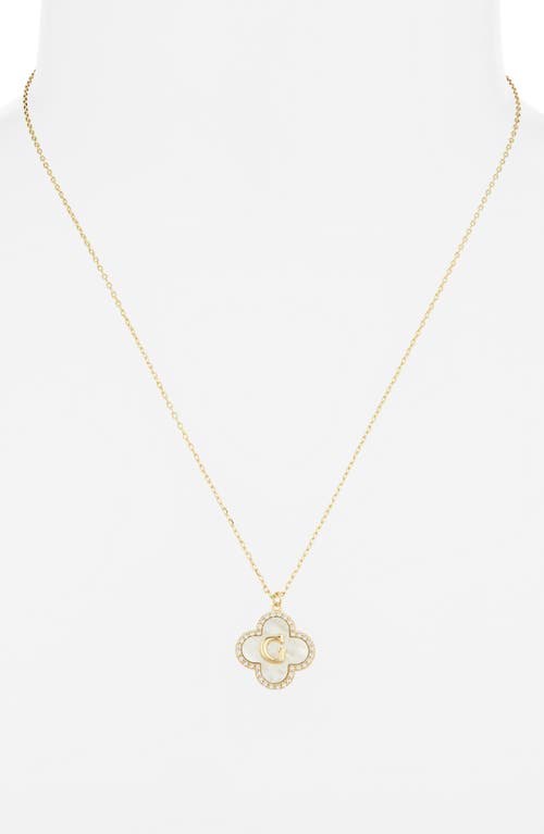 Argento Vivo Sterling Silver Clover Mother-of-pearl Initial Pendant Necklace In Gold