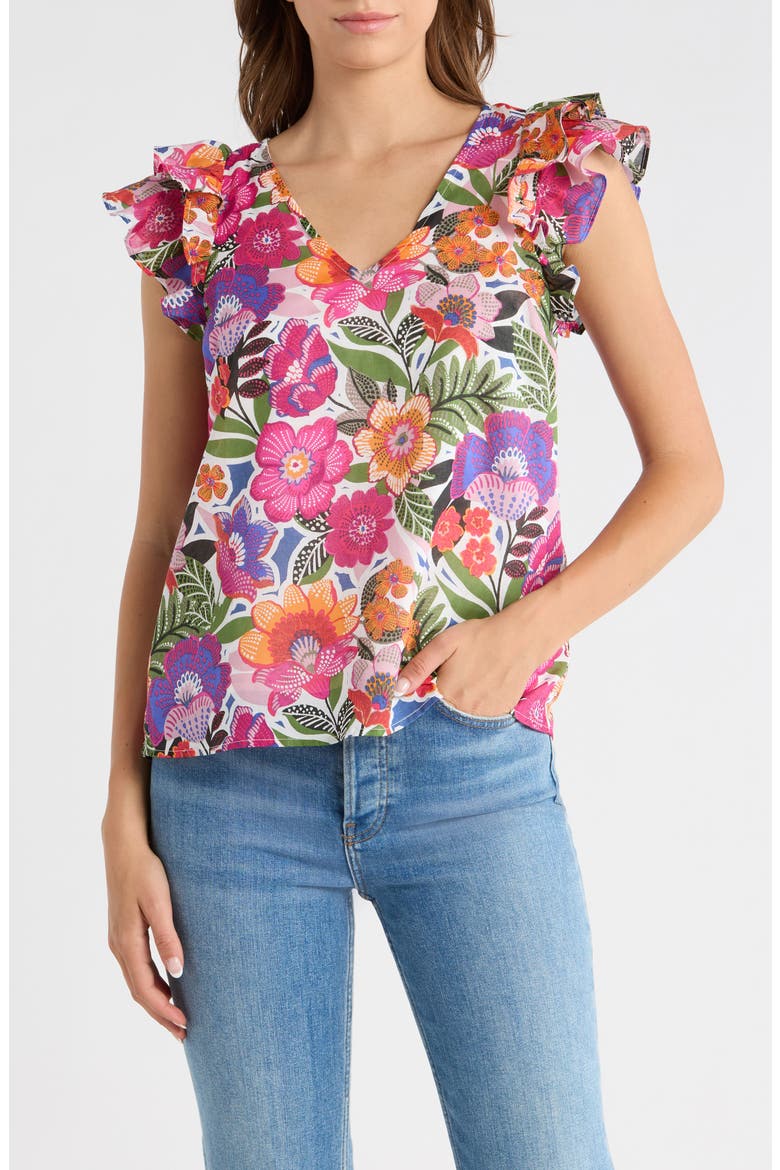 Rendal Floral Tiffy Ruffle Cotton Top, Main, color, FLORAL-MULTI
