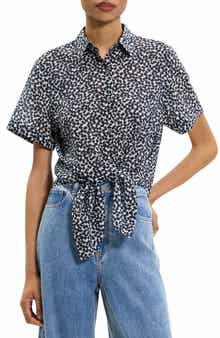 Theory Geometric Tie Front Button-Up Shirt