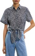 Theory Geometric Tie Front Button-Up Shirt
