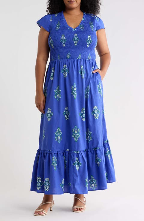Haline Liora Smocked Floral Cotton Dress