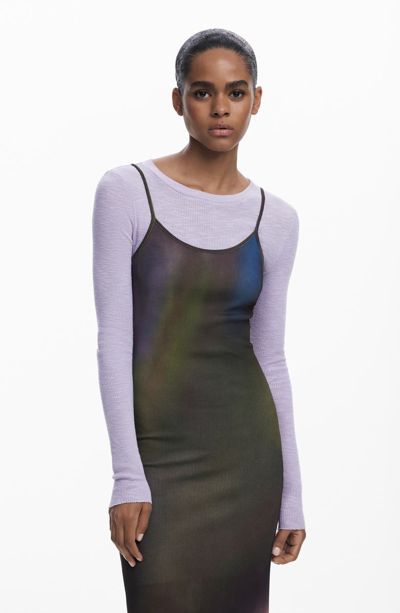 Desigual Maxi Slipdress and Long Sleeve Top Set, Alternate, color, Lilac