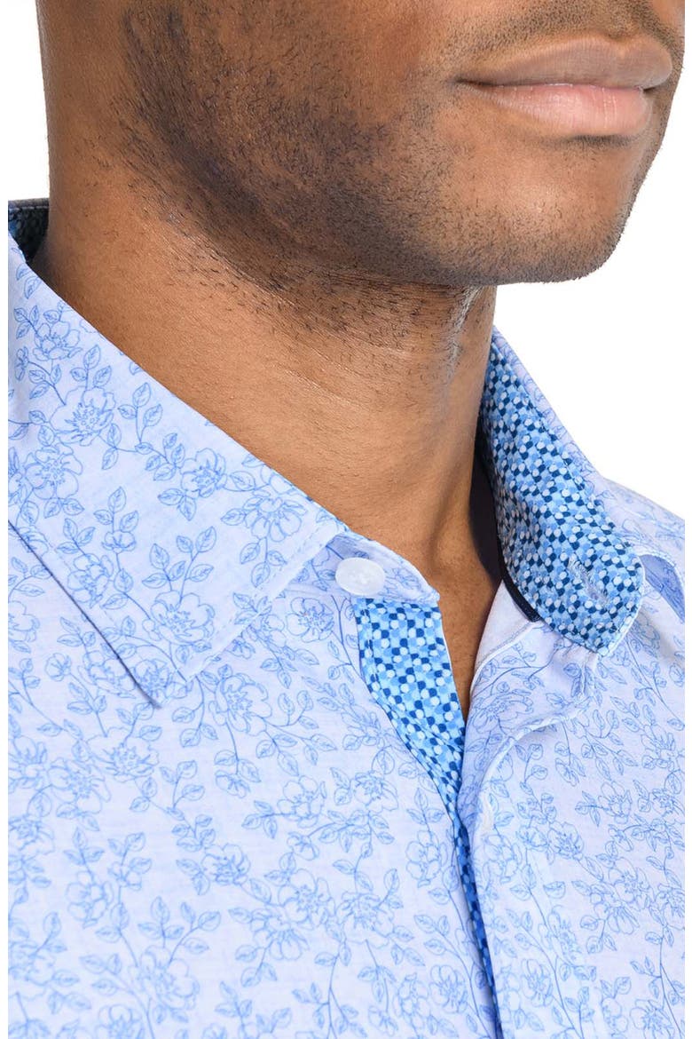 Slim Fit Ditsy Floral Recycled 4-Way Stretch Performance Long Sleeve Shirt, Alternate, color, LT BLUE