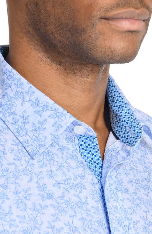 Construct Dainty Floral Woven Long Sleeve Shirt In Lt Blue