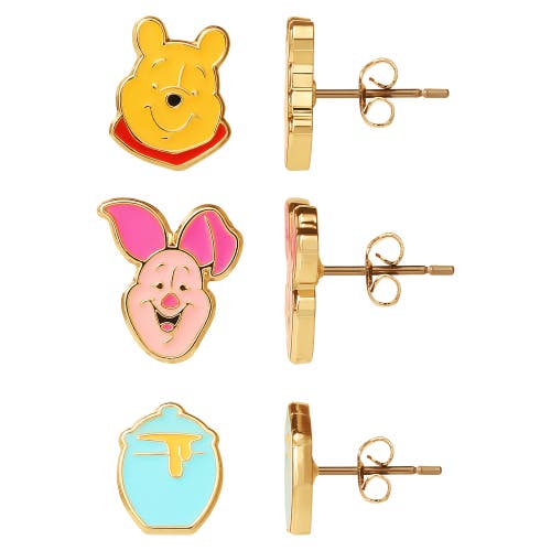 Disney Winnie The Pooh Stud Earring Set, Flash Plated, 3 Pairs In Gold