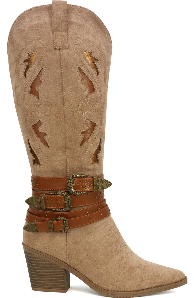 YOKI Gayle Wraparound Belt Western Boot, Alternate, color, Beige