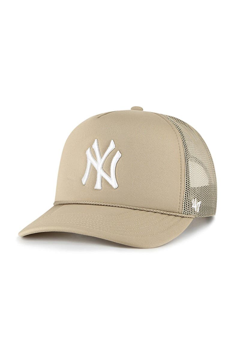 '47 Men's '47 Khaki New York Yankees Foamo Trucker Snapback Hat, Main, color, 