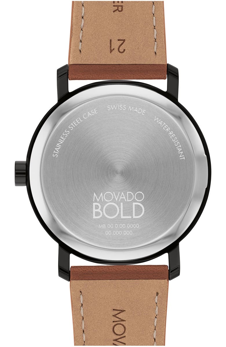Movado Bold Evolution 2.0 Leather Strap Watch, 40mm, Alternate, color, Black/ Brown