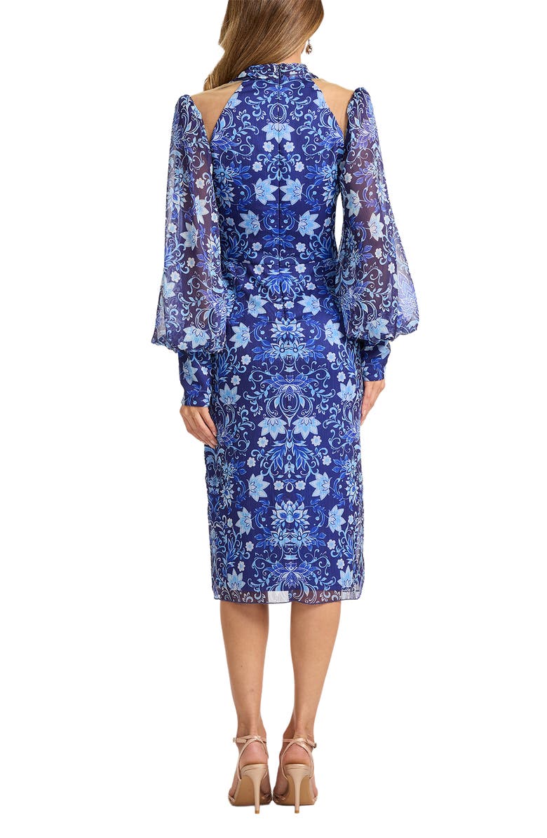 Tadashi Shoji Floral Long Sleeve Cocktail Dress, Alternate, color, Blue Iris/ Multi