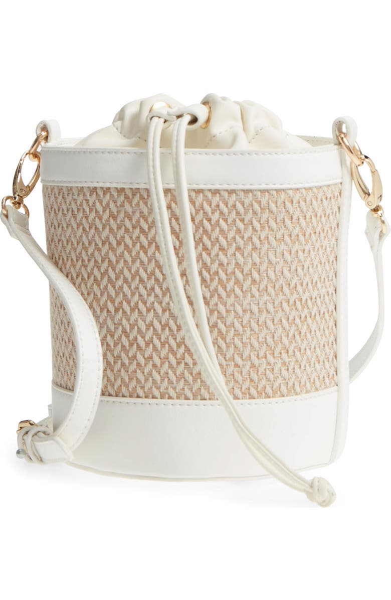 Leith Straw & Faux Leather Bucket Bag, Main, color,