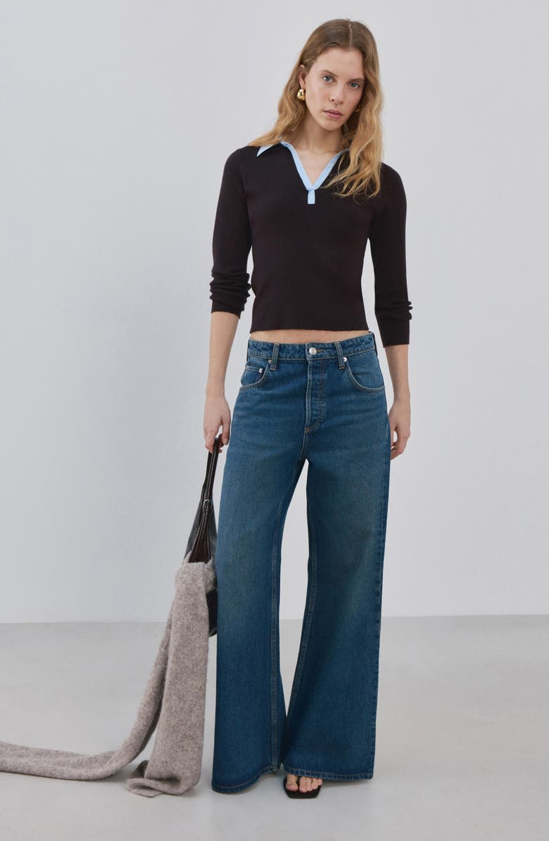 MANGO Mixed Media Collar Sweater, Alternate, color, Chocolate