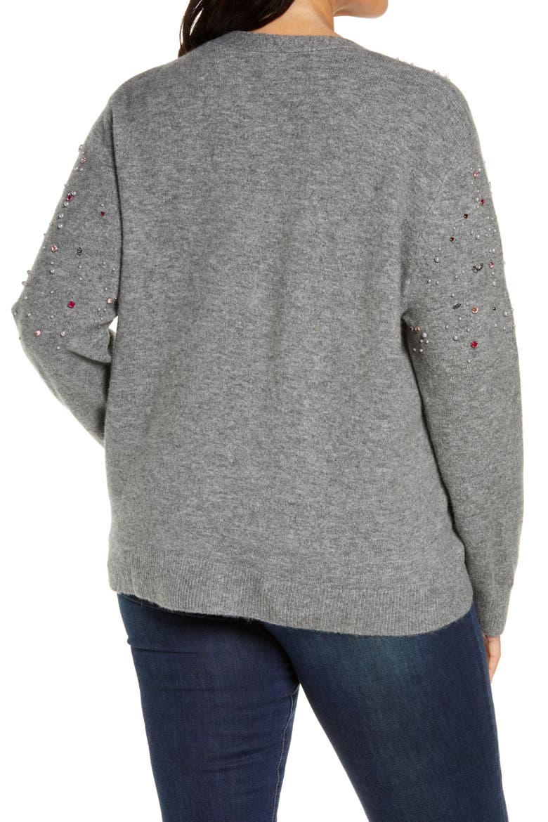 Embellished Cardigan Sweater, Alternate, color, GREY DARK HEATHER
