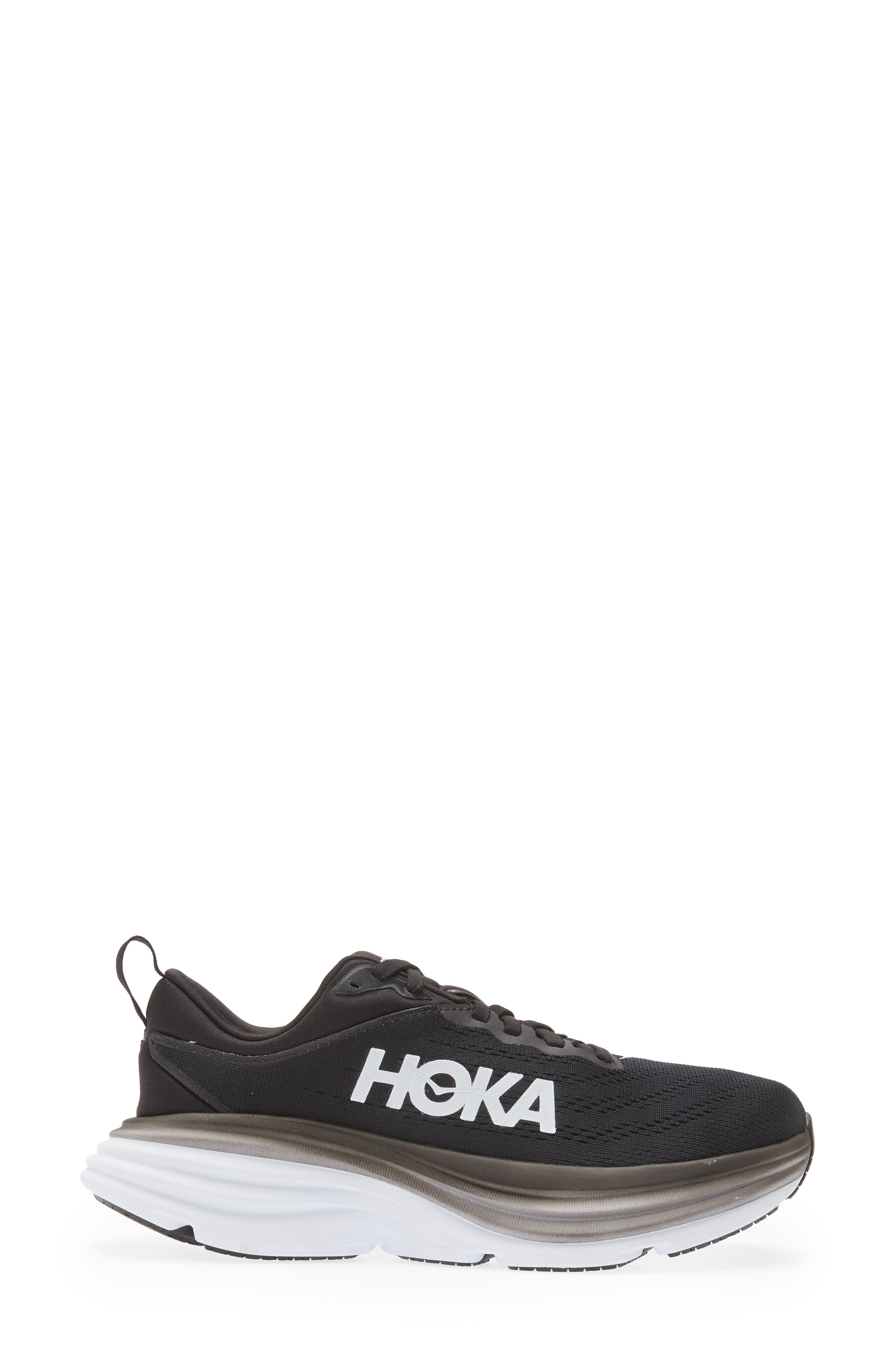 HOKA Bondi 8 Running Shoe, Alternate, color, Black / White