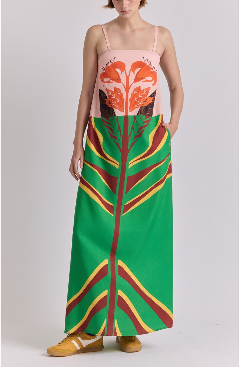 De Loreta Aloe Column Cotton Maxi Dress, Main, color, Amapola Print