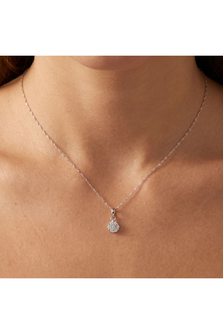 Small Pave Real Diamond Pendant 10k Gold 18" Women's Necklace, Alternate, color, 10k White Gold
