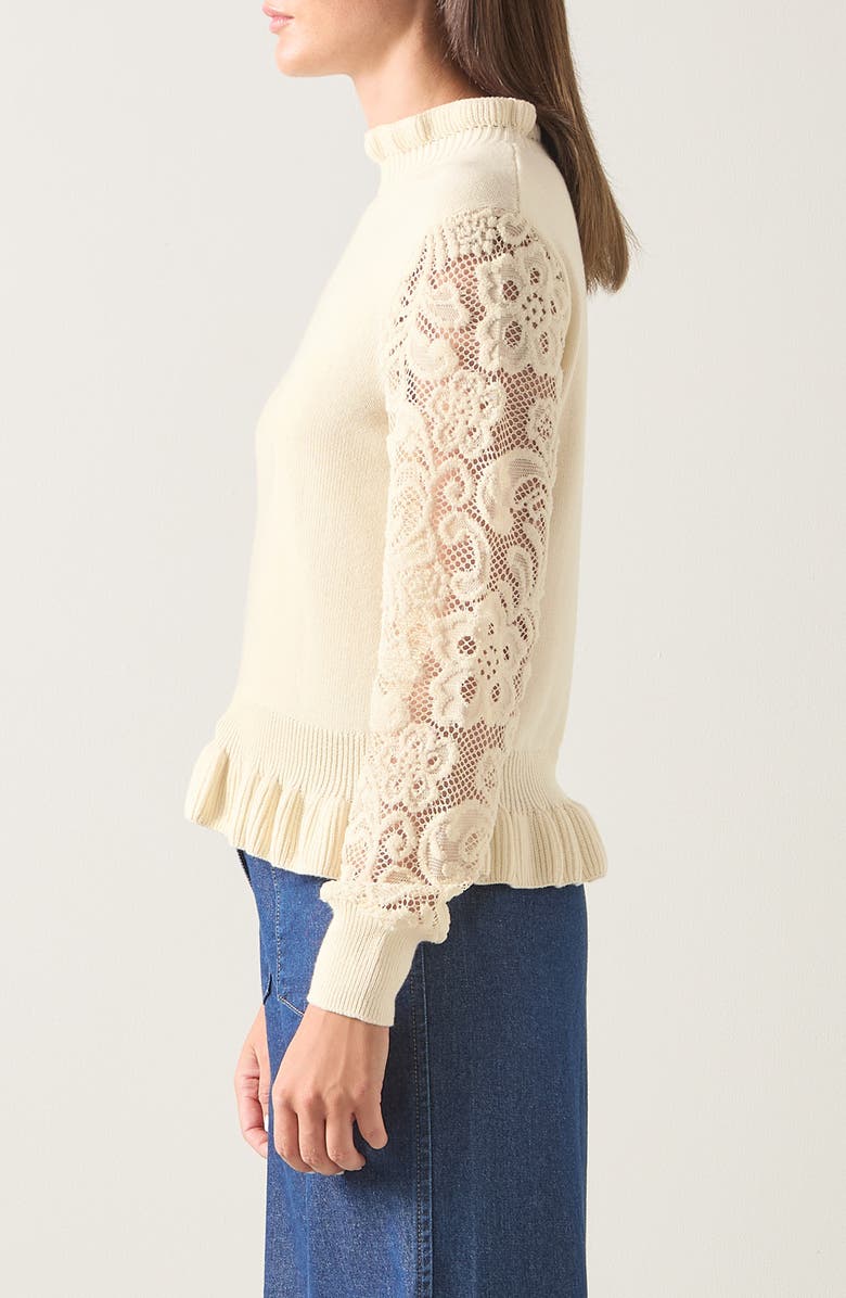 LK Bennett Viv Frill Lace Inset Sweater, Alternate, color, Ecru