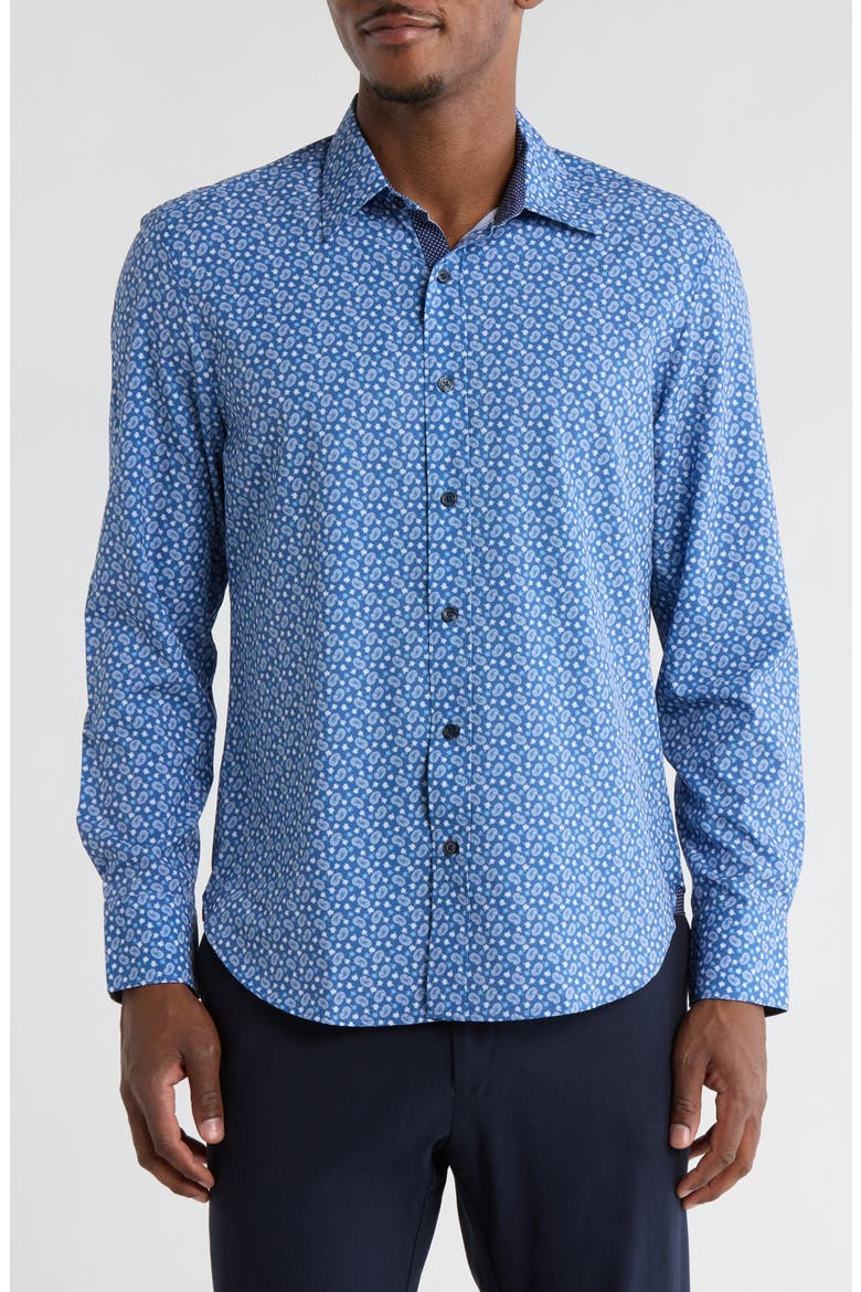 Paisley Print Stretch Dress Shirt, Main, color, DUSTY BLUE