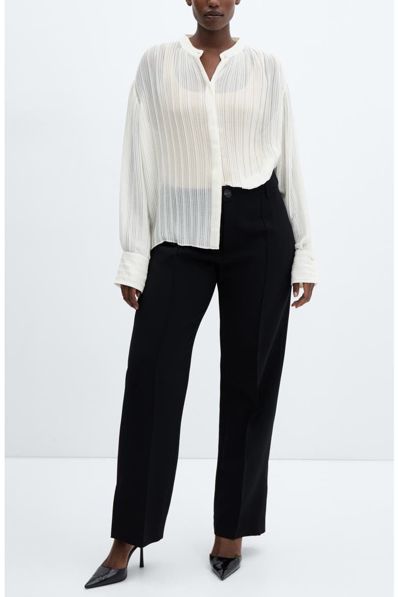 Semisheer Plissé Button-Up Shirt, Alternate, color, ECRU
