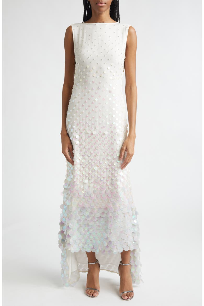 Embellished Step Hem Silk Gown, Main, color, NOUGAT