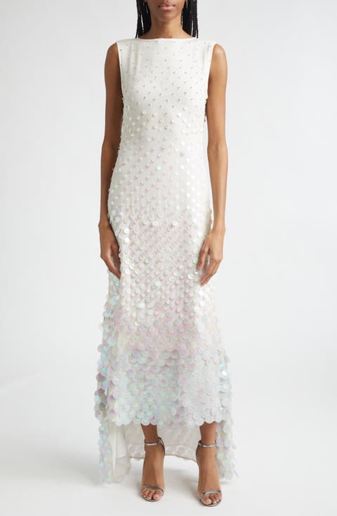 Embellished Step Hem Silk Gown