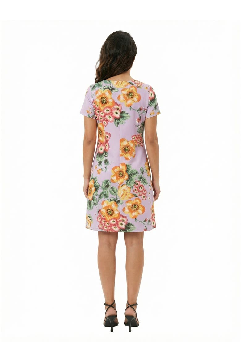 Essential Petite Floral Short Sleeve Round Neck Mini Shift Dress, Alternate, color, Lilac Multi