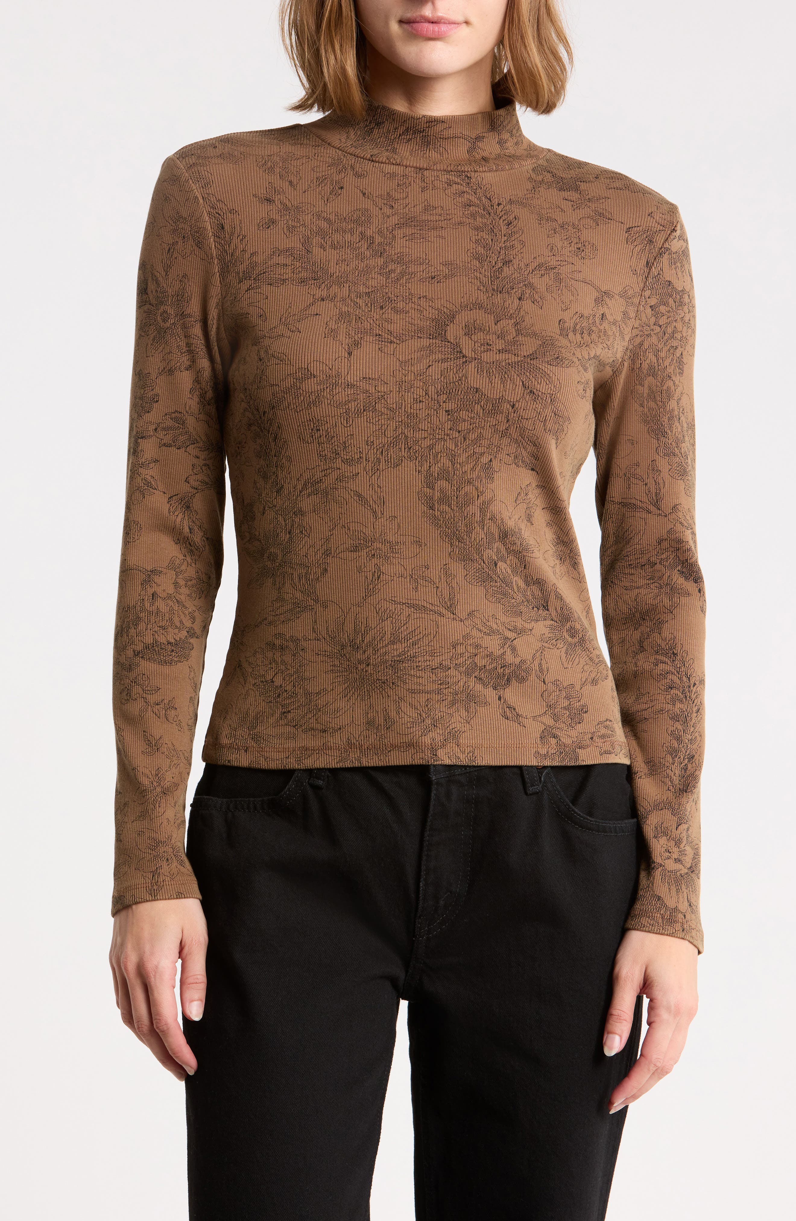 Nate Floral Print Mock Neck Top