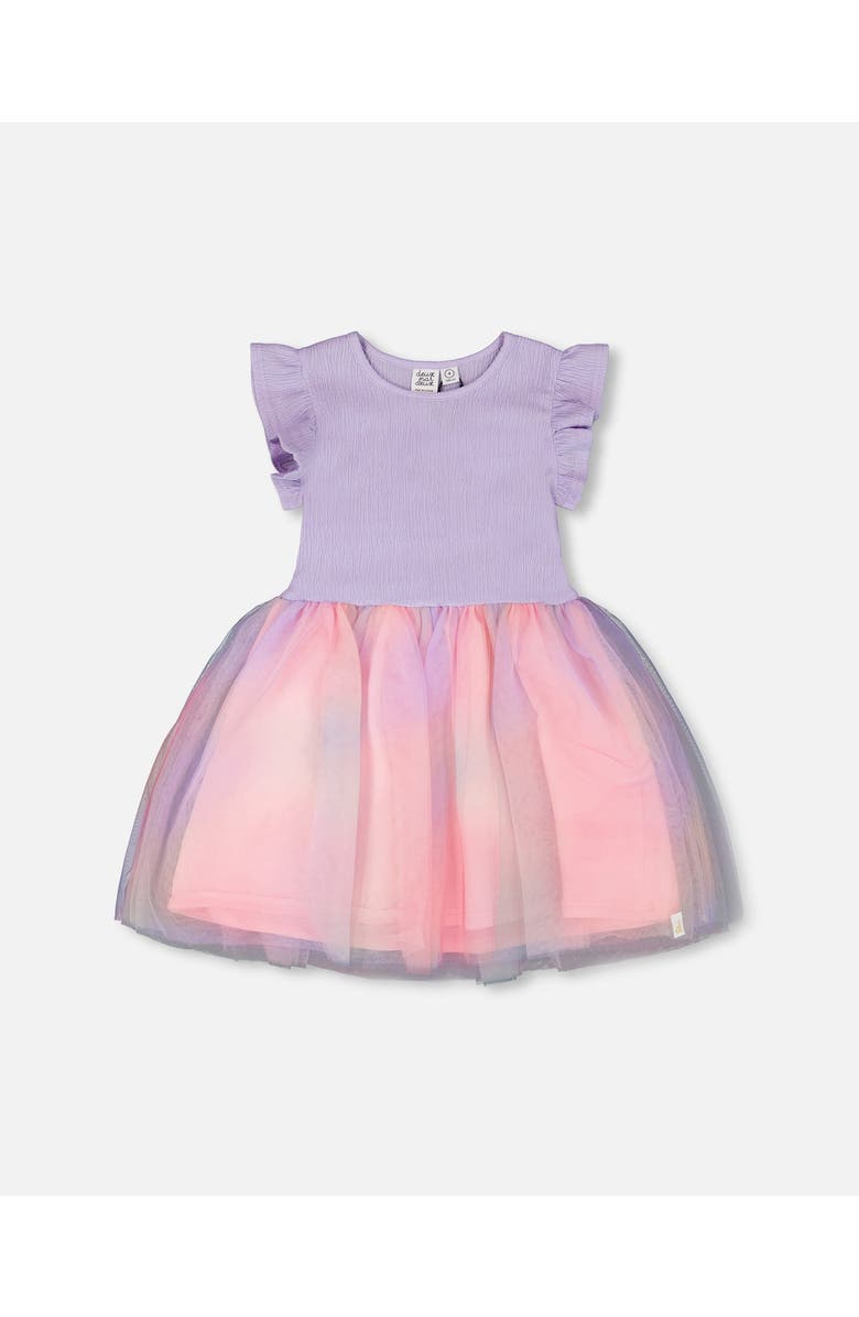 Deux par Deux Short Flutter Sleeve Bi-Material Mesh Dress, Main, color, Lilac