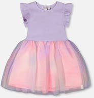 Deux par Deux Short Flutter Sleeve Bi-Material Mesh Dress